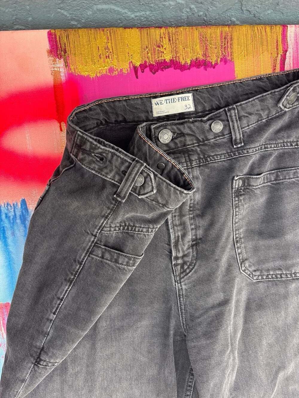 We The Free Free People Old West Slouchy Wide-Leg Jeans Black Size 32